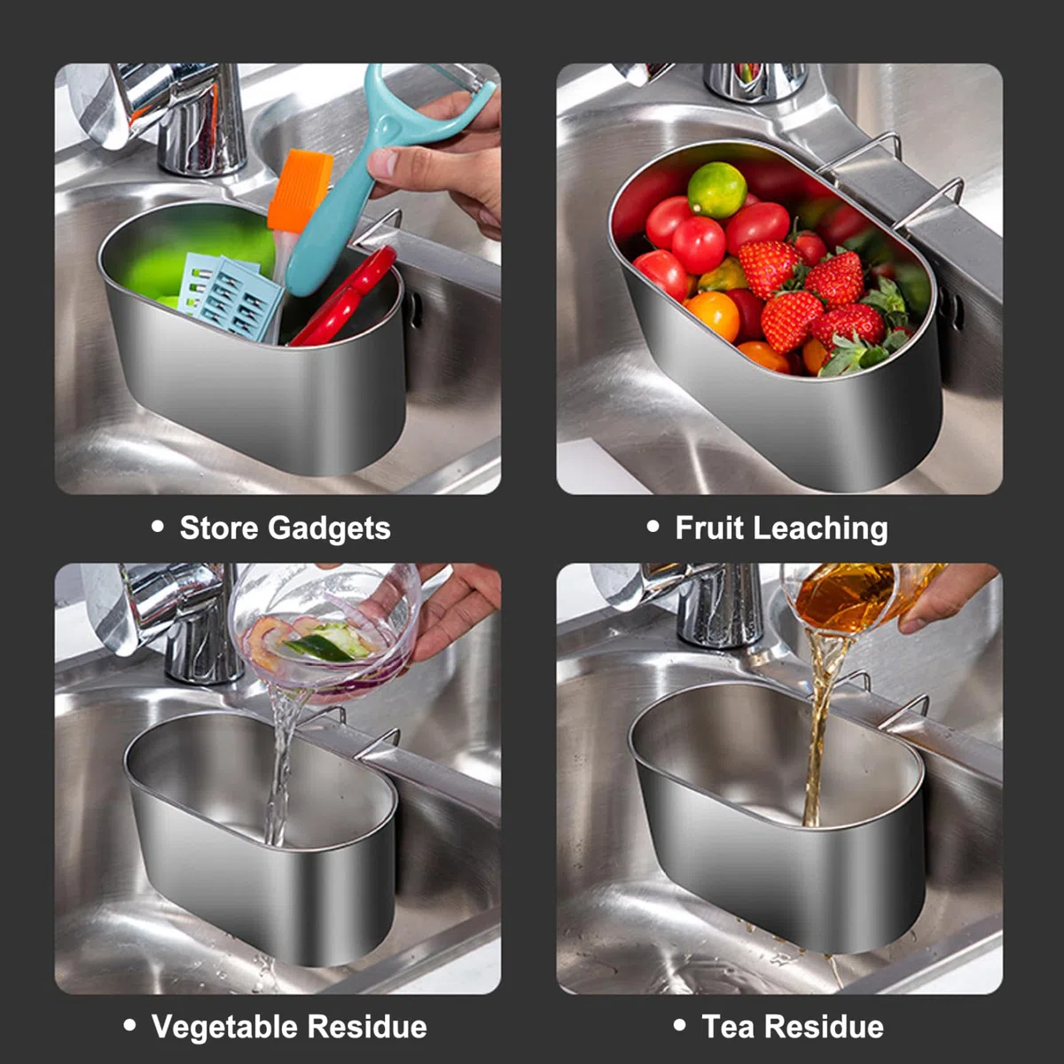 Cestello per lavello Cestello per lavello multifunzionale in acciaio inox da appendere per filtrare i rifiuti della cucina e lavare frutta o verdura
