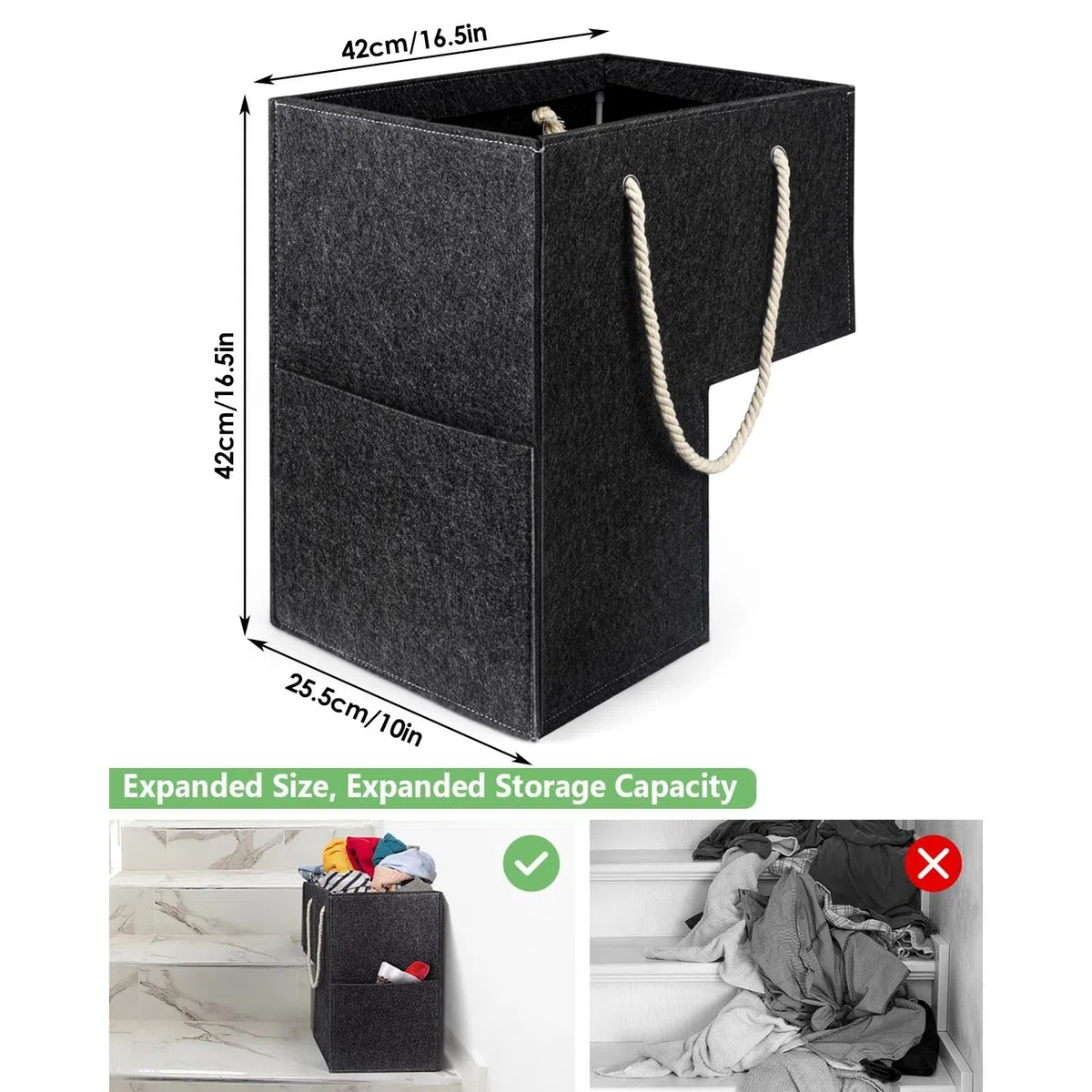 Cestino portaoggetti per gradini, contenitore per scale | organizzatore Step a forma di L | cesti per scale in feltro per aree e scale