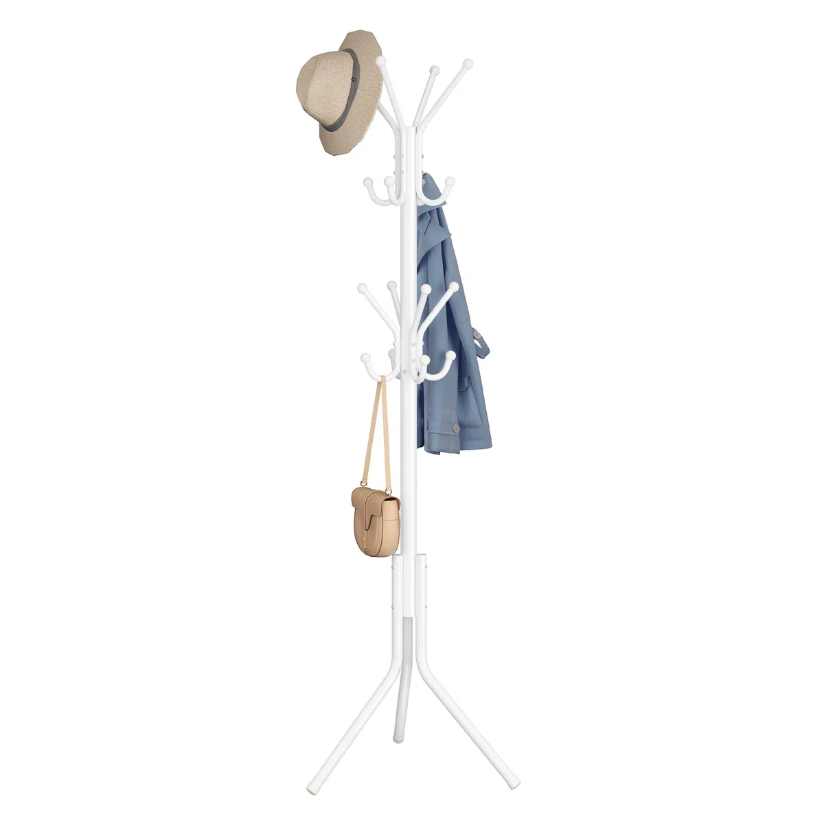 SONGMICS Appendiabiti da Terra, Attaccapanni in Metallo, per Vestiti Borse Cappelli, Altezza 175 cm, 16 Ganci, Ingresso Soggiorno Camera da Letto, Bianco Nuvola RCR081WC01