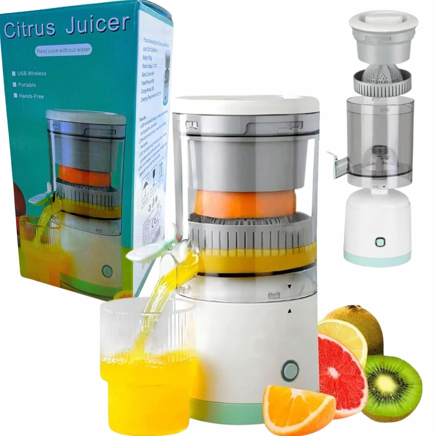 Spremiagrumi per frutta e verdura, compatto, 45 W, facile da pulire, 400 ml, per angurie, pompelmi, mele, alimentazione USB, portatile ed efficiente, ABS, alta velocità