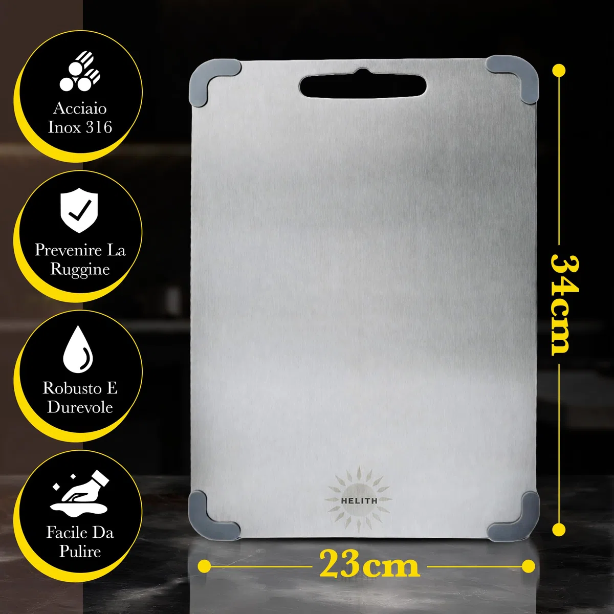 Tagliere Acciaio Inox 304 (34x23cm) Con Angolo Antiscivolo Rimovibile,Tagliere Metallo Antigraffio Da Cucina Professionale Multifunzionale, Carne,Pane,Verdura. Lastra D'acciaio Inox Alimentare