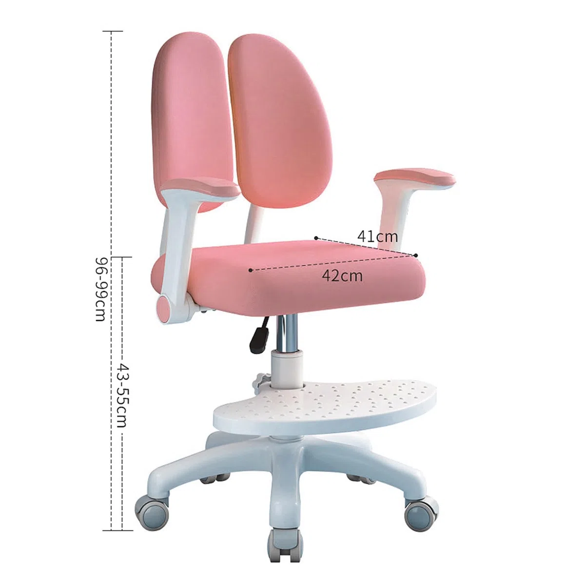 sedia da scrivania per bambini, sedia ergonomica girevole regolabile con braccioli e poggiapiedi, doppio cuscino morbido per studio