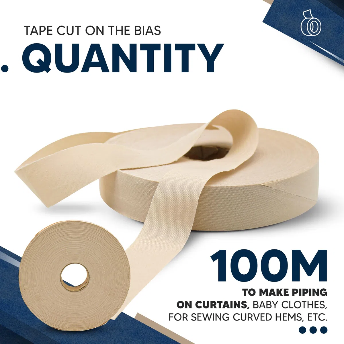 DOJA Barcelona | Nastri in Sbieco per Cucito | Rotolo di Sbieco 100m | Larghezza 30 mm | Nastro per Bordare in Poliestere | Nastro Sbieco Beige | Fettuccia Sbieco | Nastro Spina di Pesce Merceria