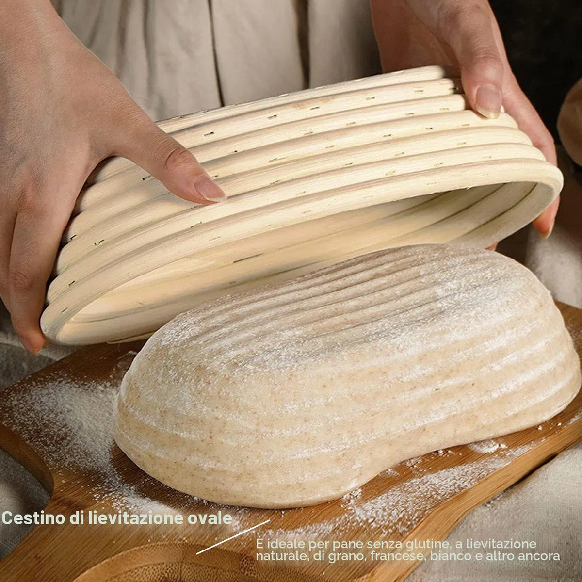 Cestino Lievitazione, Pane Cesto di Fermentazione, Ovali per la Cestini Pane Lievitazione, Cesto di Pane in Rattan Fatto a Mano con Fodera in Lino, Usato per Impasto di Pizza e Pasticceria