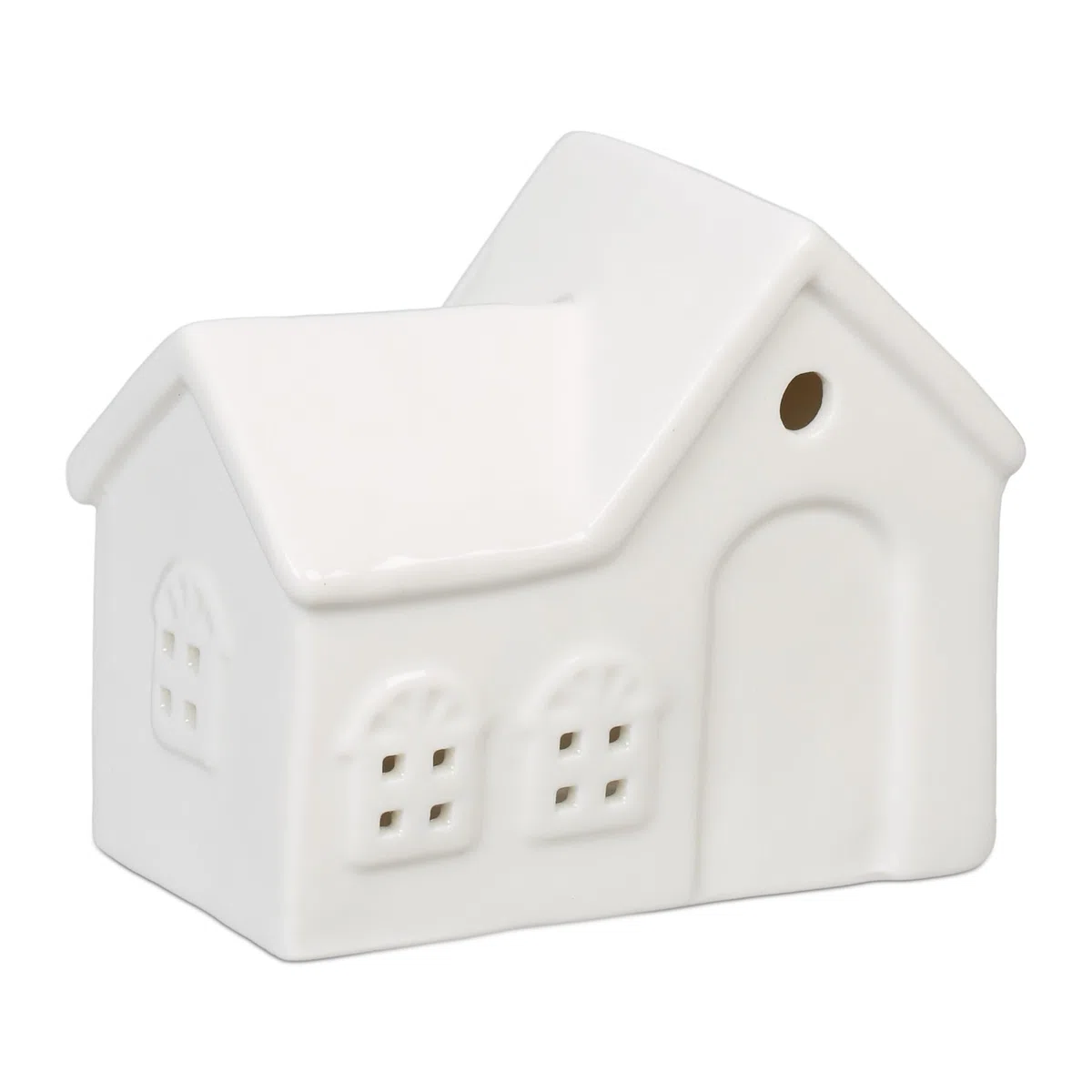 Relaxdays Casetta Portacandele in Ceramica, Casa Luminosa Porta-Tealight, per 1 Candelina, HLP: 9 x 11 x 6 cm, Bianco