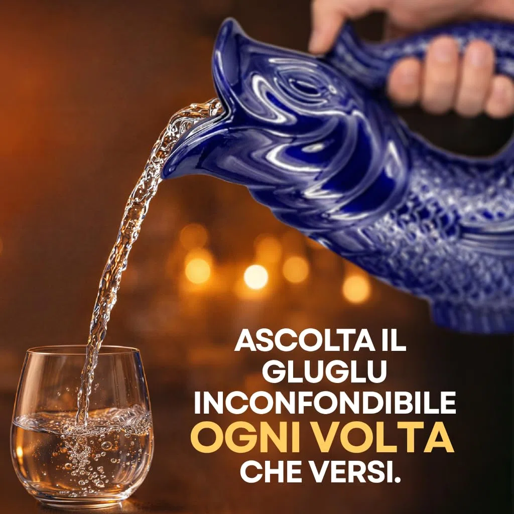 The Bubble Jug Brocca Acqua Blu Cobalto Scuro da 1,5 l Caraffa Acqua e Cocktail Extra Large a Forma di Pesce Brocca Ceramica Decorativa per Cocktail, Acqua, Gin - Brocca Gorgogliante
