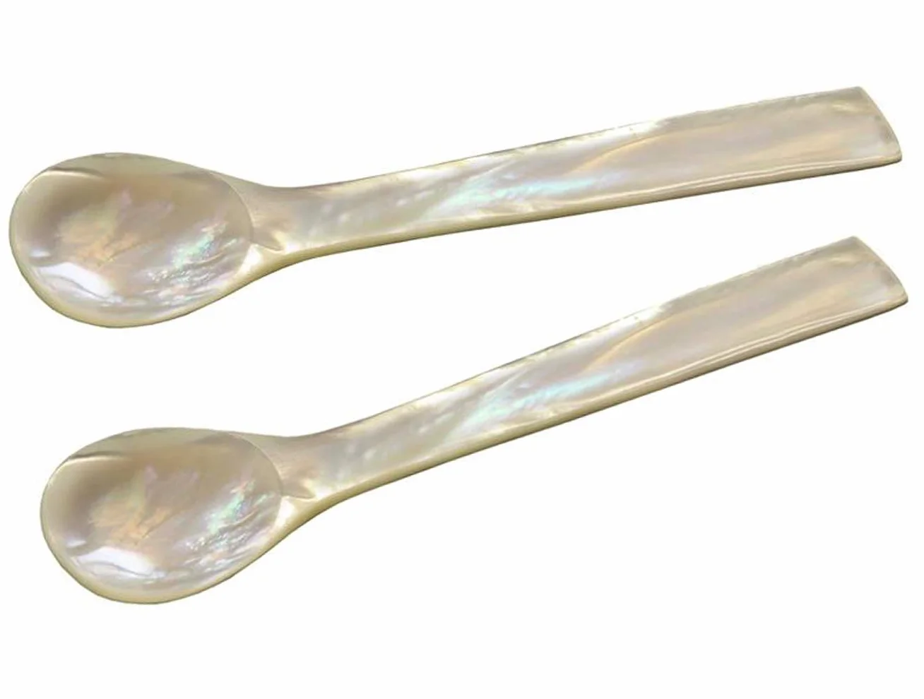 EDZARD Set di 2 cucchiai per uova, in autentica madreperla di fiume (non perla coltivata!), fatti a mano di alta qualità, lunghezza circa 12 cm, bordo dritto, incluso scatola stabile