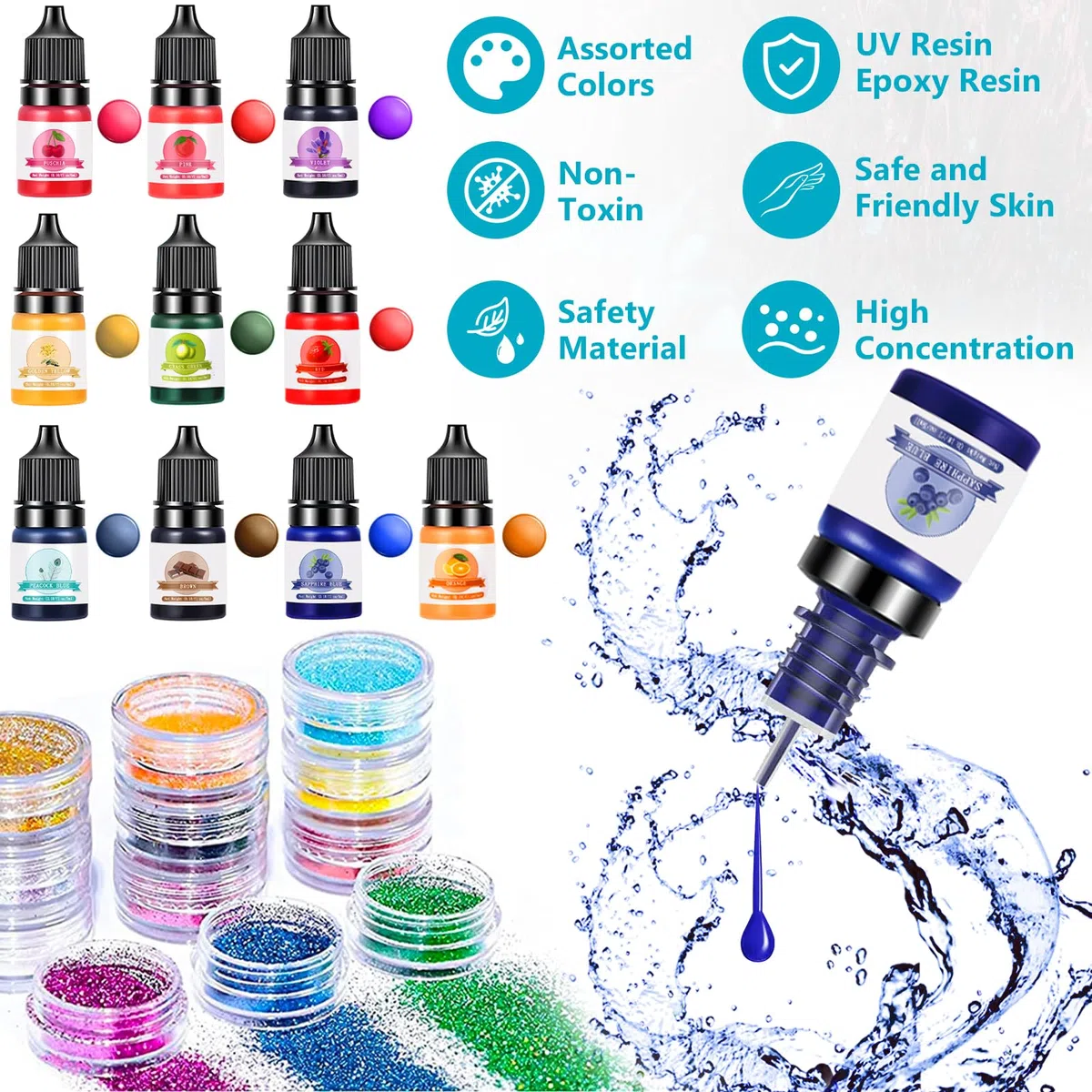MOYKSRR Resina Epossidica Trasparente Kit Principianti 512ml Completo con Glitter per Creazione Gioielli Fai da Te Legno Pittura Decorazione Artigianale