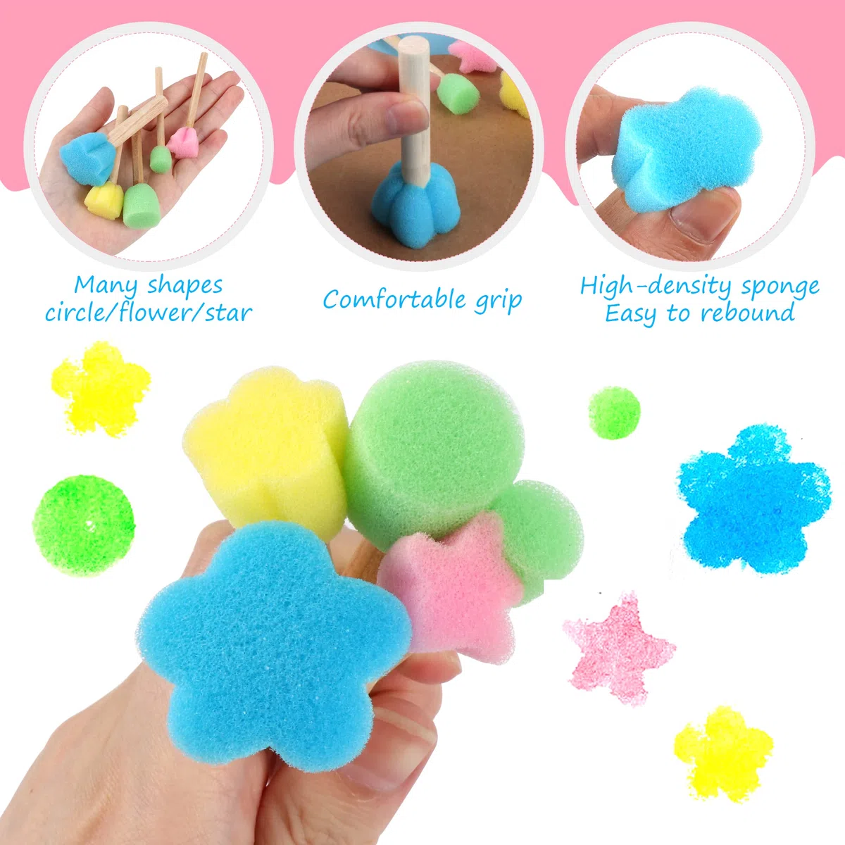 30 Pezzi Pennelli Spugn, Mini Colore Schiuma Spugna Pennello per Scarabocchio Bambini Strumenti, Pittura Artigianato, 5 Dimensioni