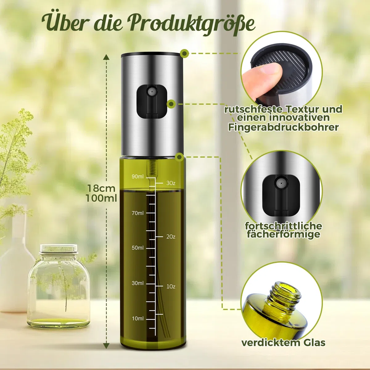 Zanfqvo Spruzzino Olio per Friggitrice Aria, 2 Pezzi Spray Olio Cucina Vetro Speciale Verde con Protezione UV, Nebulizzatore Olio per Grigliare, Insalata, Cottura al Forno