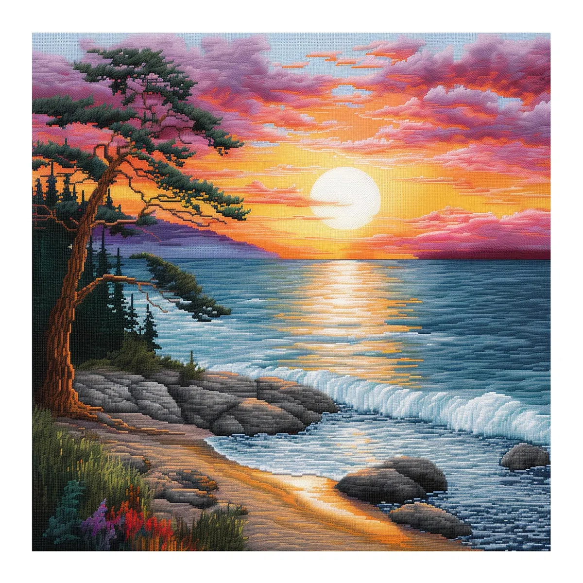 cukol cukol Kit Punto Croce da Ricamare Prestampato Completo, 11CT 40x40 cm | Quadro Paesaggi sul Mare, Schemi Facili Principianti, Set Ricamo ha Aspetto Raffinato per Decorazioni Parete, Hobby Creativi
