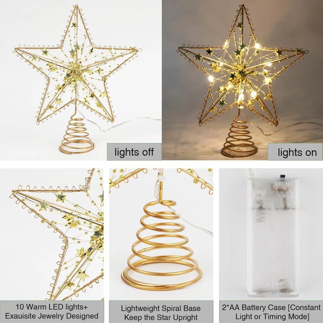 Sprinlot Stella per Albero di Natale Oro, 20 x 25 cm Puntale per Albero di Natale, Stella Oro Albero Luminosa, Cresta d'Oro dell'Albero, Decoration Tree Topper Christmas