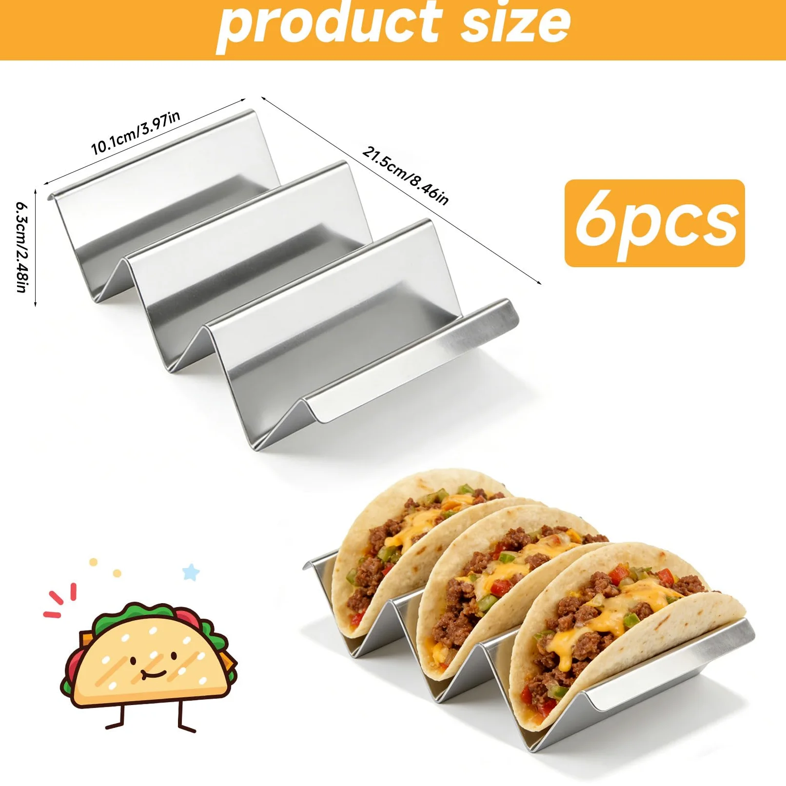6 Pezzi Porta Tacos, Porta Tortillas, Supporto per Tacos in Acciaio Inox con Manici, ognuno può Contenere Fino a 3 Taco, per ristoranti casalinghi