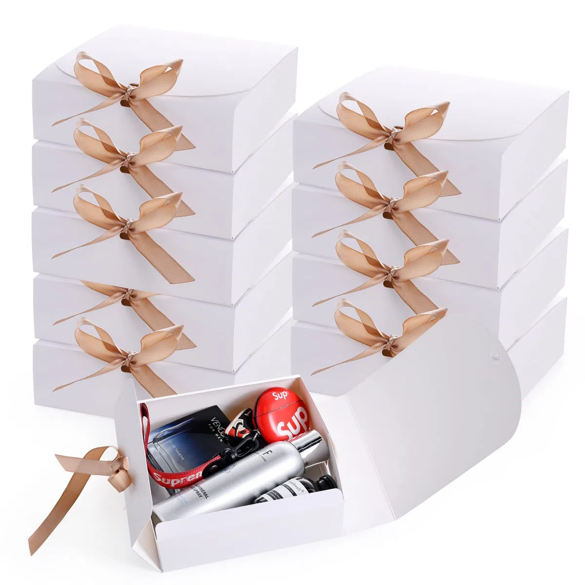 Scatola Regalo,Goomp 10 Pezzi 20 x 20 x 10 cm Scatola Regalo con Coperchio Scatola Biscotti Natale Scatole Regalo Natalizie per Pasticceria,Dolci,Cioccolatini,Cupcake