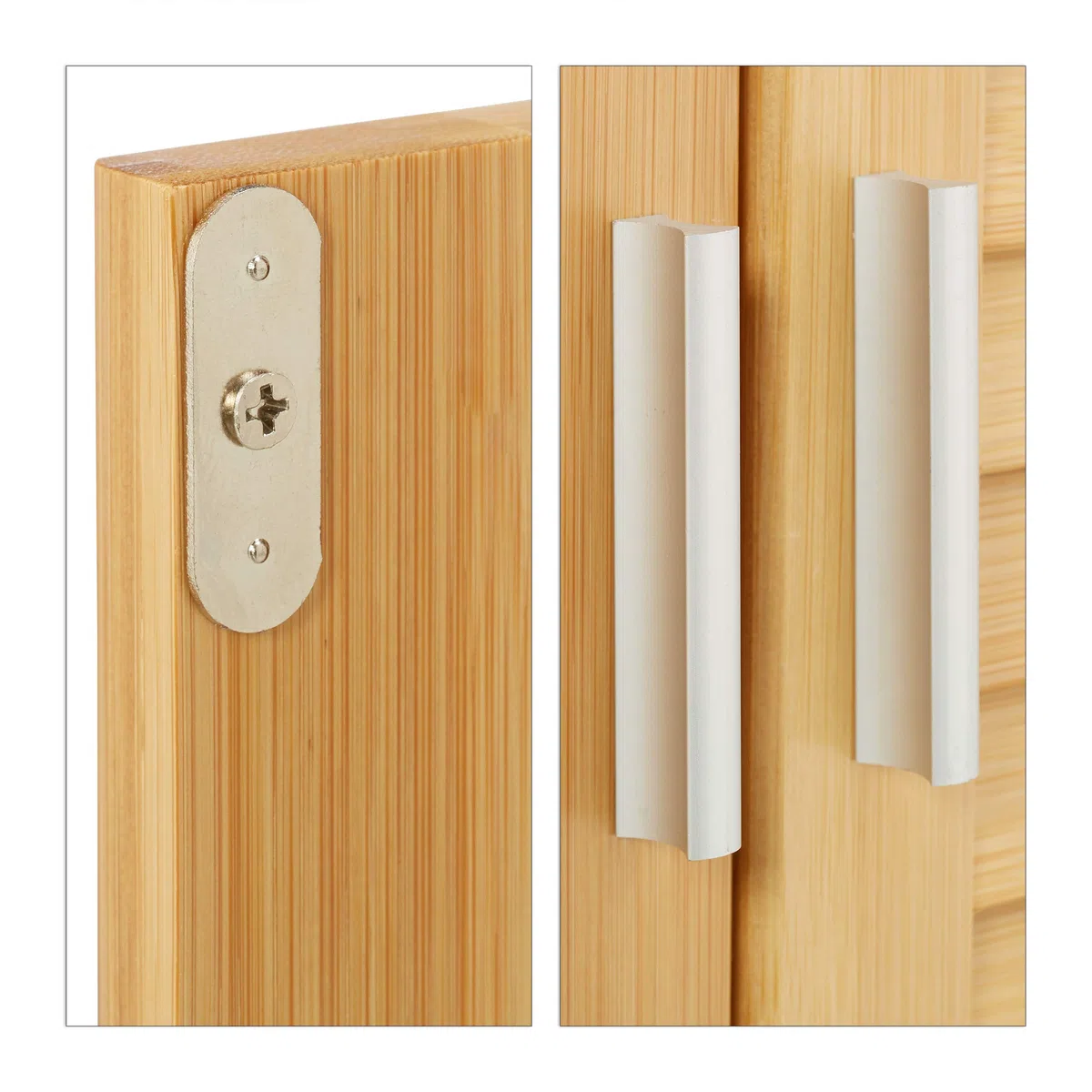 Relaxdays Mobile Armadietto LAMELL in bambù & MDF, Mobiletto Bagno, Lamellato, 2 Ante, 92x50x25 cm ca, Naturale, bambú, Marrone, 25x50x92 cm