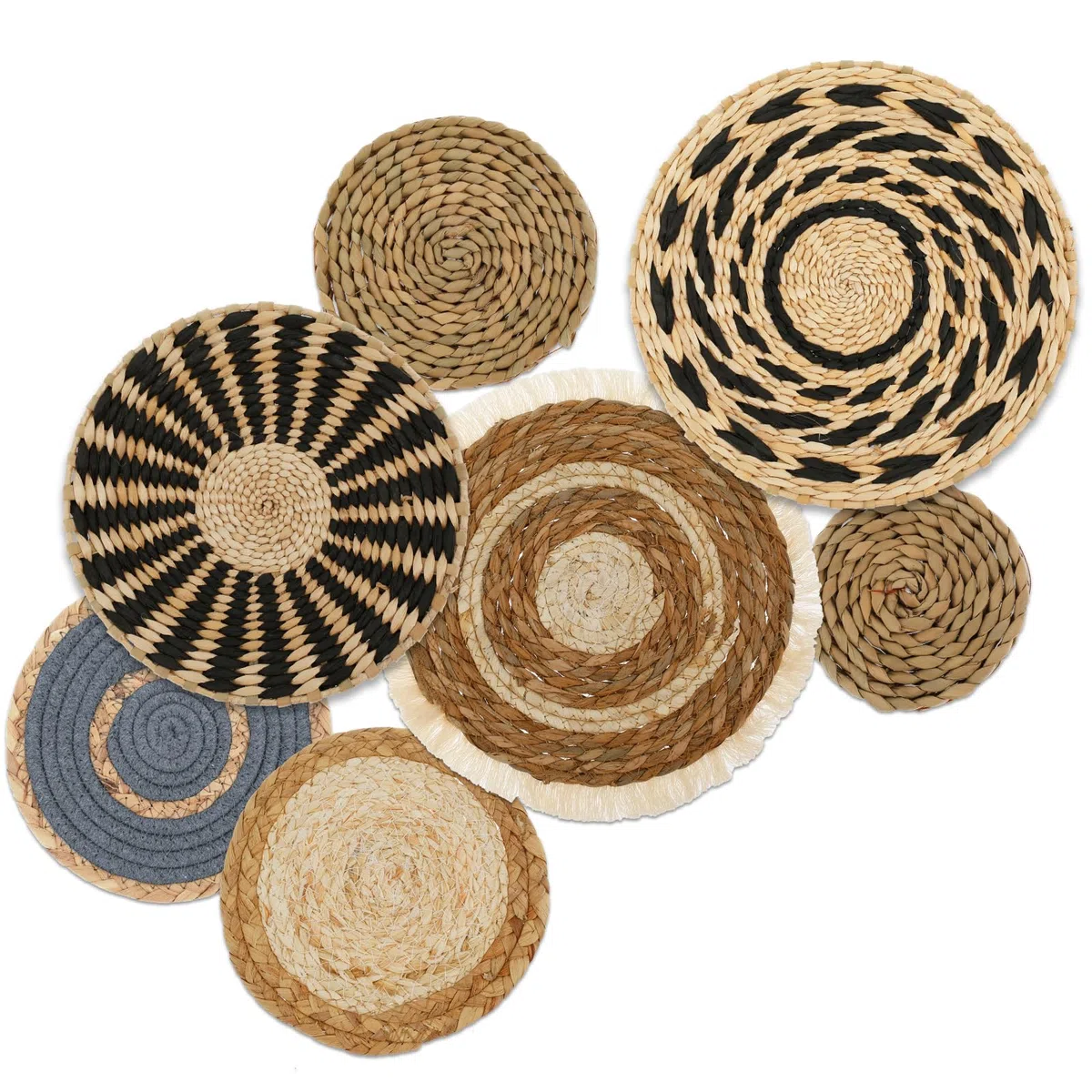Set di cesti da parete in tessuto da appendere, arazzo boho, 7 cesti unici fatti a mano in erba marina per casa colonica e parete, tavoli e altro, pronti da appendere con chiodi