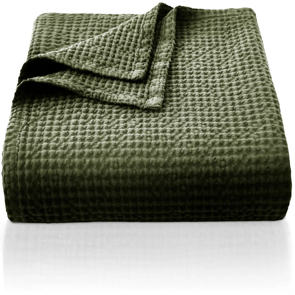 CHUFFED 100% Cotone Coperta 220 x 240 cm, Morbida e Traspirante Trapunta, Motivo a Gabbia Leggera come Coperta per Divano, Morbida e Soffice Coperta per il Soggiorno, Divano o Poltrona Verde Oliva