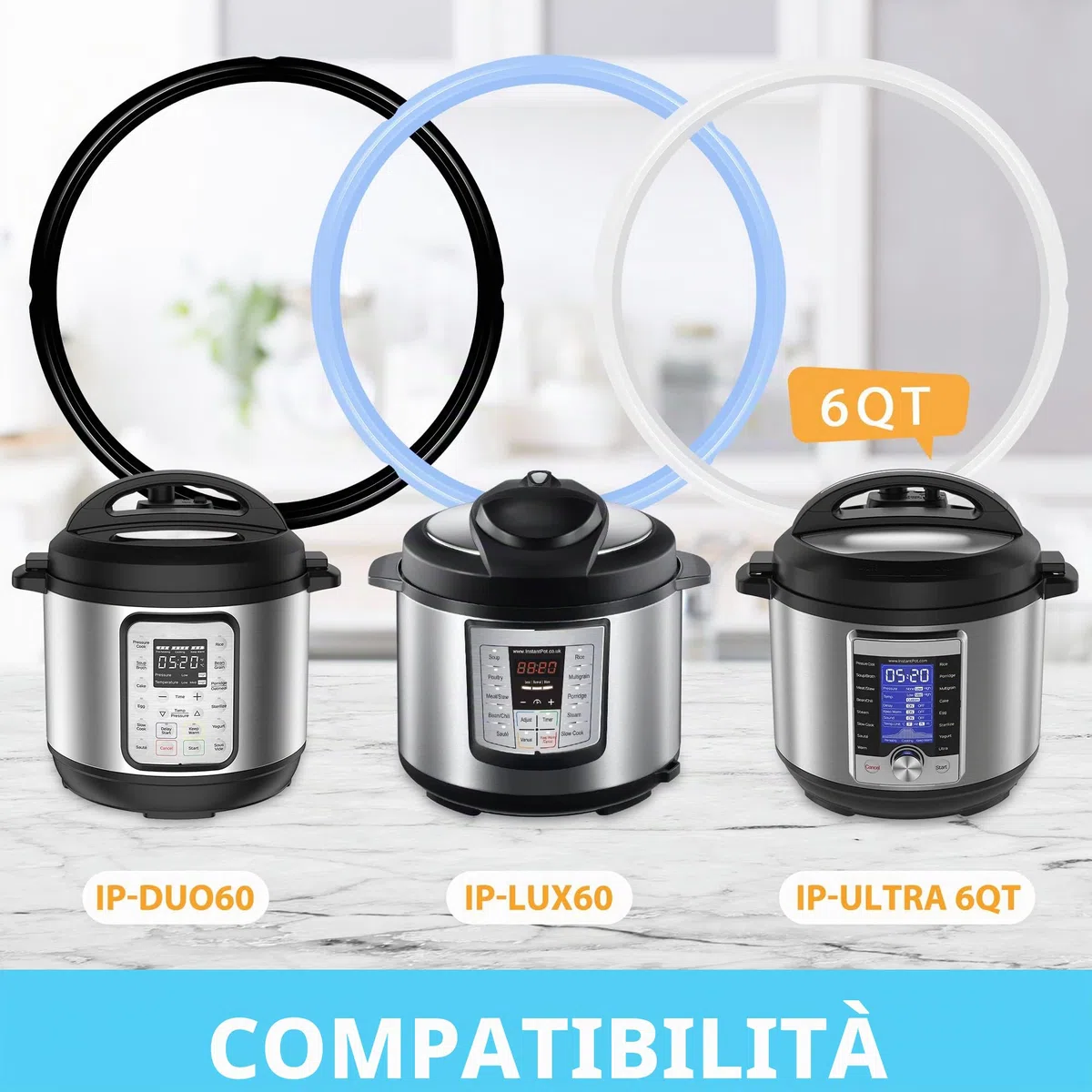 Mocoosy 3PCS Anello di tenuta in silicone per vaso istantaneo 6 qt, guarnizione di ricambio per guarnizioni Insta Pot 6 quarti Anello di tenuta Instapot Grado alimentare per IP-DUO60,IP-LUX60,IP-DUO50