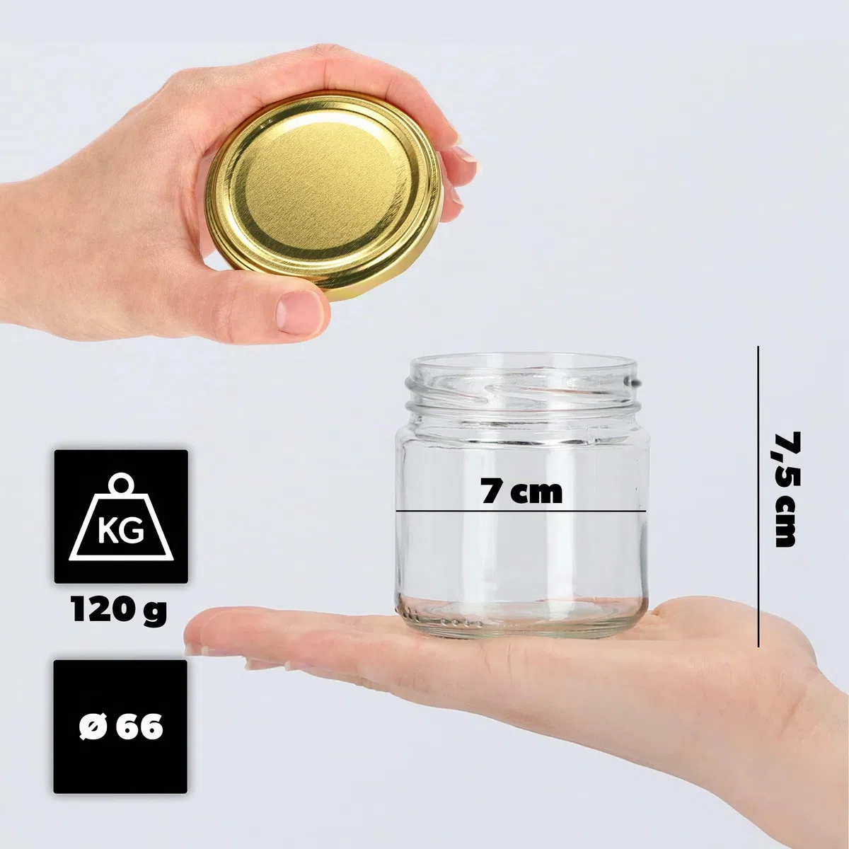 KADAX Set di 10 barattoli in vetro 200ml Ø66 Oro – tappo a vite ermetico, lavabili in lavastoviglie, per marmellate, miele, conserve e spezie