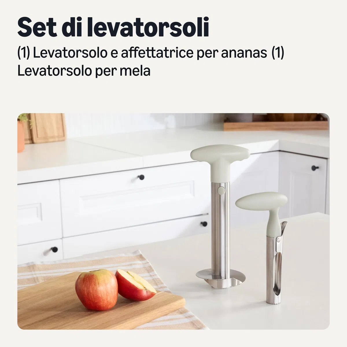 Amazon Basics Levatorsolo e Affettatrice per Ananas e Mela, Set di 2 Pezzi, Lavabile in Lavastoviglie, Grigio Lino