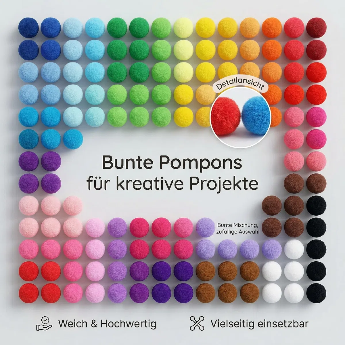 Confezione da 98 pompon da 5 cm, pon pon grandi e colorati, 50 mm, soffici palline di peluche, palline di peluche bobble, palline di pon pon grandi