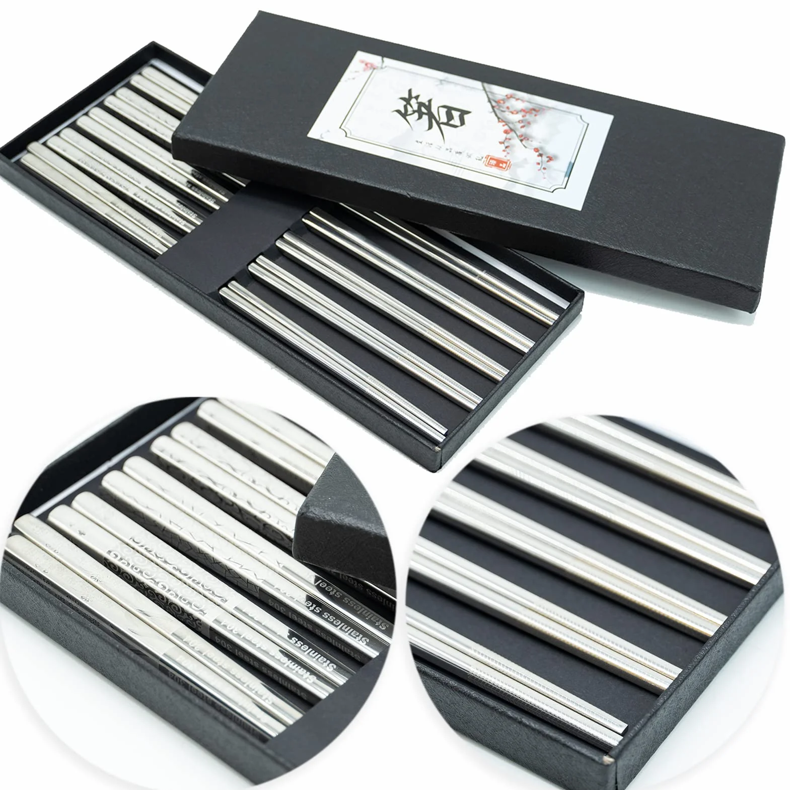 5 Paia Bacchette in Acciaio Inox,Bacchette in Metallo Riutilizzabili,Bacchette Cinesi Set,Bacchette Antiscivolo,Alta Qualità Lavabili in Lavastoviglie,per Natale,Compleanno