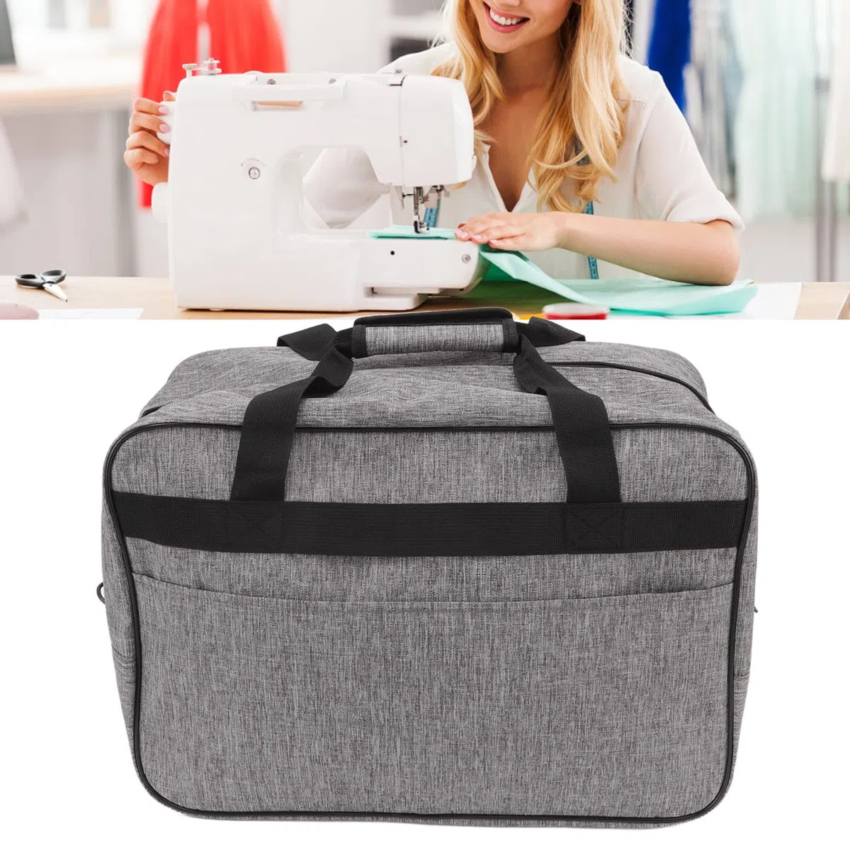 Fdit Borsa Tote in Filato Universale in Materiale di Tela Portatile Grigia, Borsa per il Trasporto di Stoccaggio per Macchina da Cucire, Custodia per Macchina da Cucire Custodie per