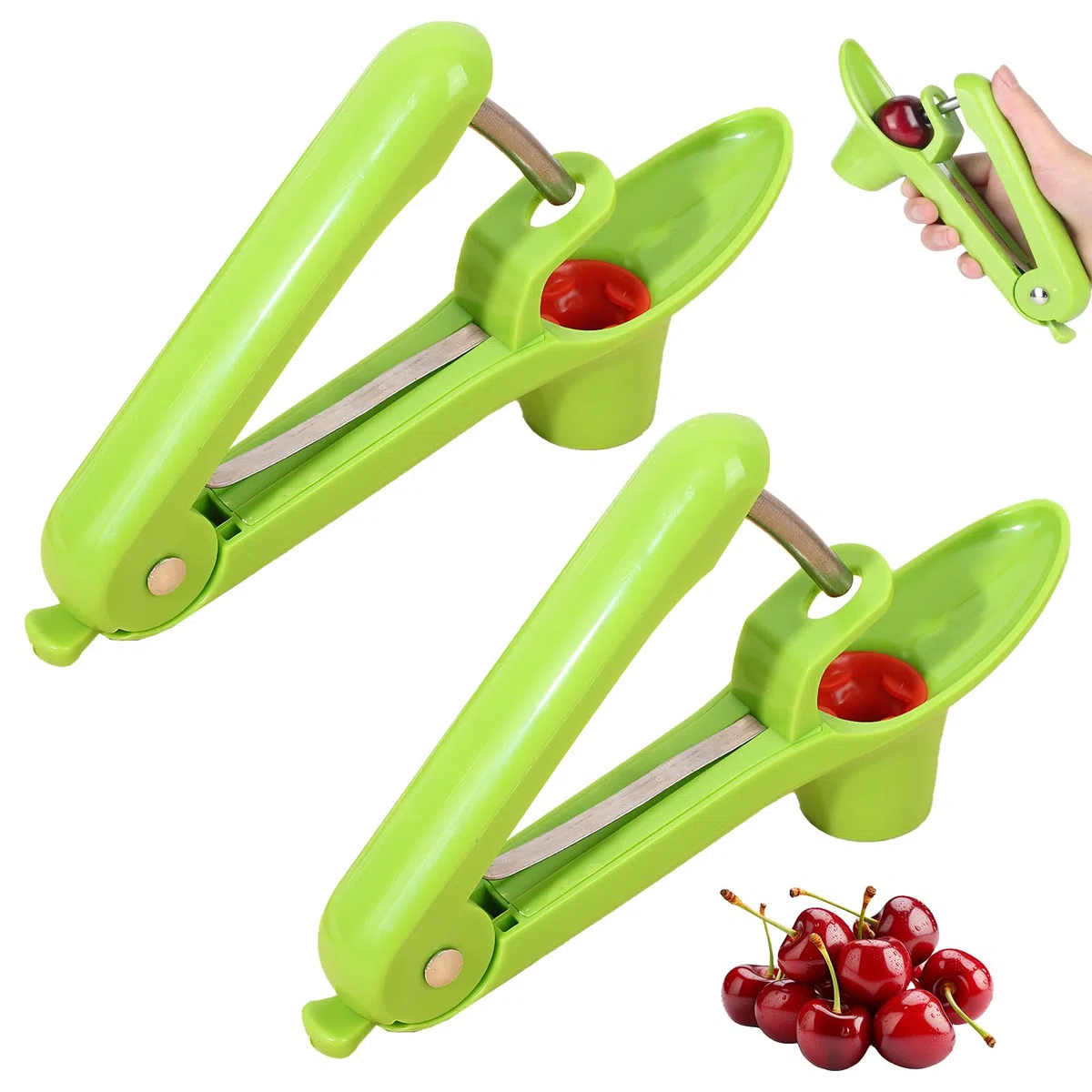 2 Pezzi Snocciolatore Per Ciliegie,Acciaio Inossidabile Snocciola Ciliegie,Manuale Denocciolatore,Pratico Utensile Da Cucina Per Snocciolare Rapidamente La Frutta (Verde)