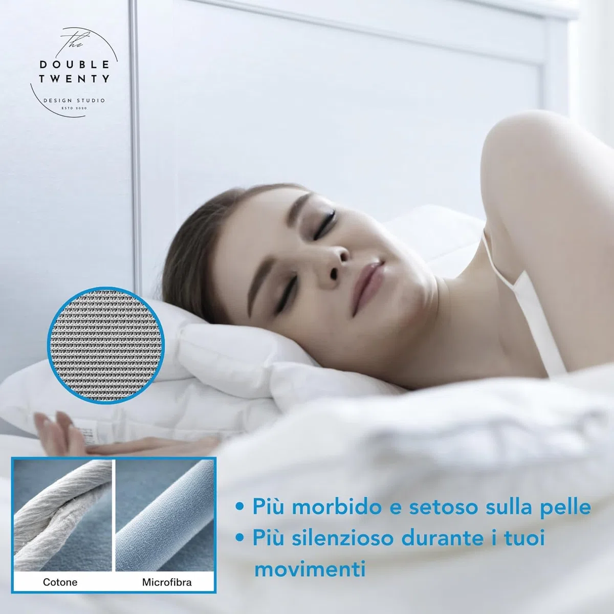 The Double Twenty Coprimaterasso Matrimoniale 165x195x30cm Micro Fibra Made in Italy Alta Qualità - Copri Materasso Matrimoniale con Angoli Elastici - Coprimaterasso Antiacaro Certificato Oeko-Tex
