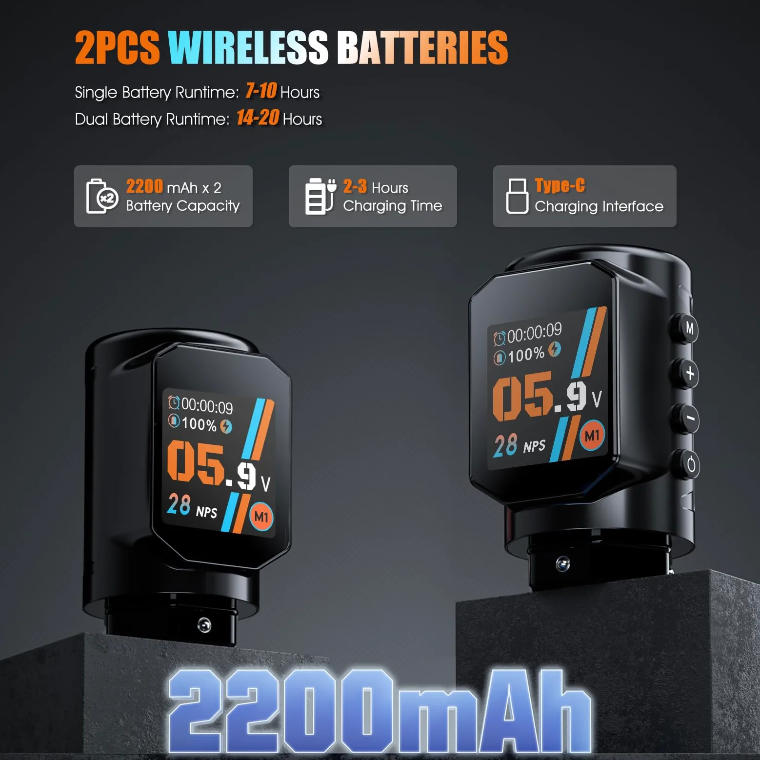 Kit Macchina Senza Fili con con 2 Batteria da 2200 mAh 7 Corse 2.3-4.5mm, Wireless Rotative Macchine con 20 aghi 10 Bottiglie di Inchiostro per principianti e artista LIUMATE