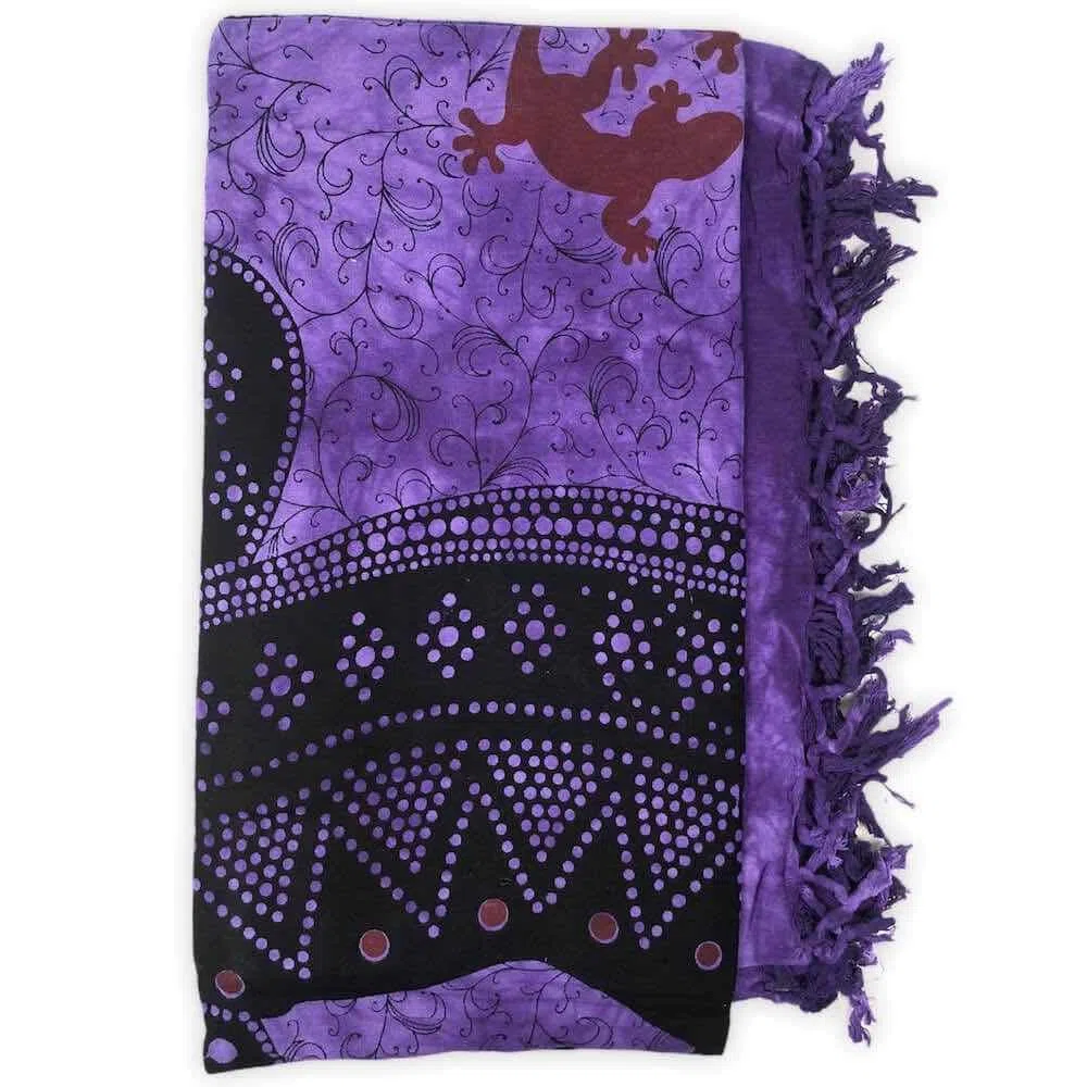 Telo Arredo Copritutto Grande Geko 210x230 cm 80% Cotone 20% Poliestere Copri divano Gran foulard con Frange Batik (Viola)