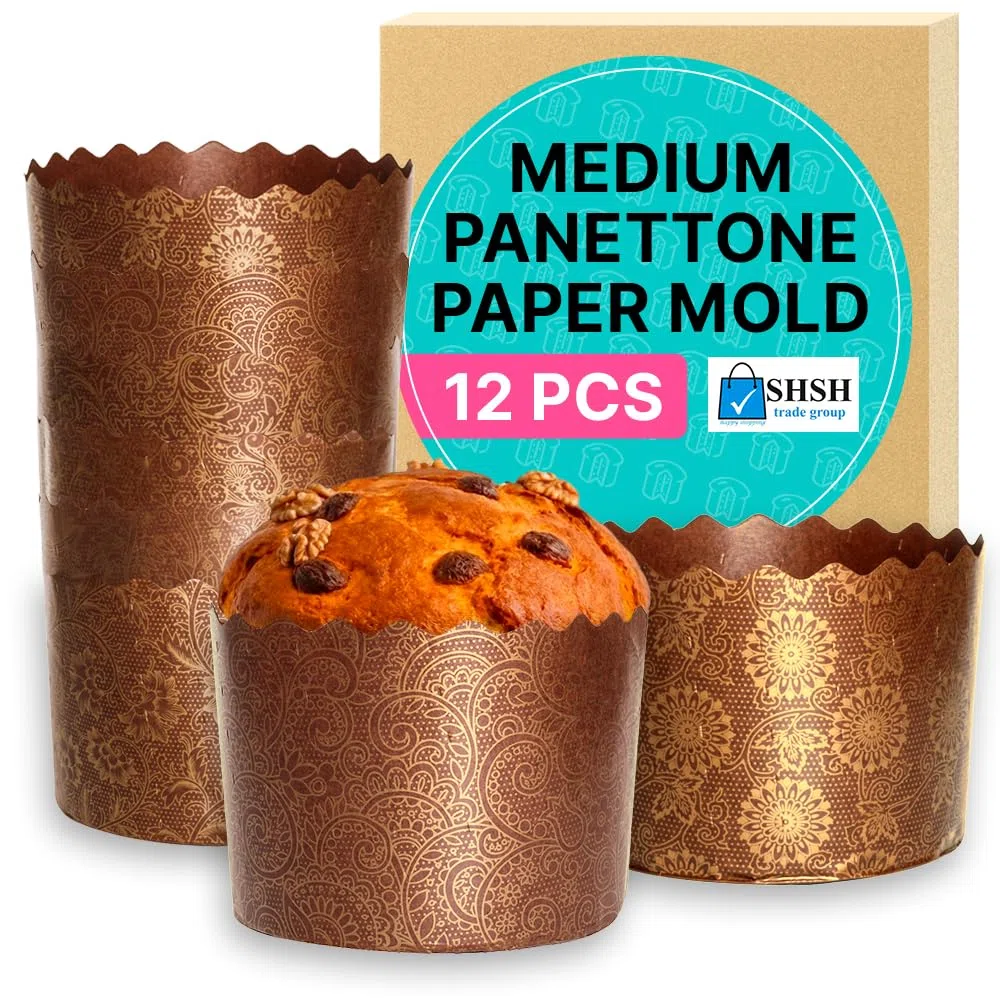 Stampo per carta per pane pasquale da 12 once Kulich,12 pezzi,Stampo per pane paska,Stampi per panettoni in carta italiana antiaderente per panettone,Design marrone W 4.33xH 3.35 pollici
