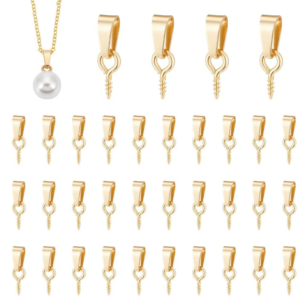 UNICRAFTALE 50 Pz 304 Acciaio Inossidabile Vite Occhio Pin Peg Bails per Mezze Perline Perline Pin 1.3 mm Oro Pinch Bails con Vite Occhio Pin Peg Bails per Bracciali Collana Gioielli Foro: 6x3 mm