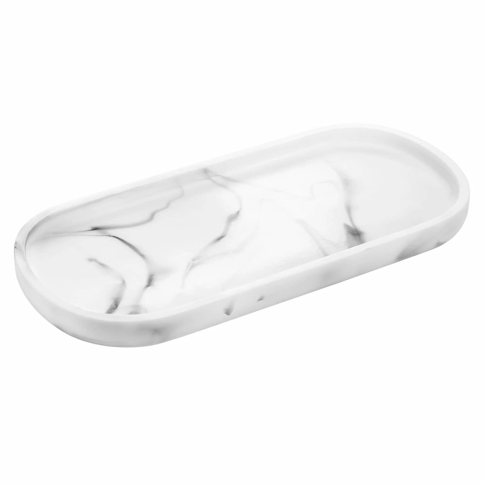 Luxspire Vassoio in Resina, Vassoio Ovale Portaoggetti per Bagno, Vassoio Decorativo Organizer per Tessuti Candele, Vassoio da Bagno per Sapone Shampoo Profumi Asciugamano Pianta, Marmo Bianco