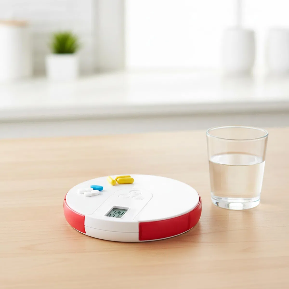 Dispenser automatico di pillole per 7 giorni con allarme – Scatola portatile per medicinali da viaggio con ampio display digitale per farmaci vitaminici, rosso