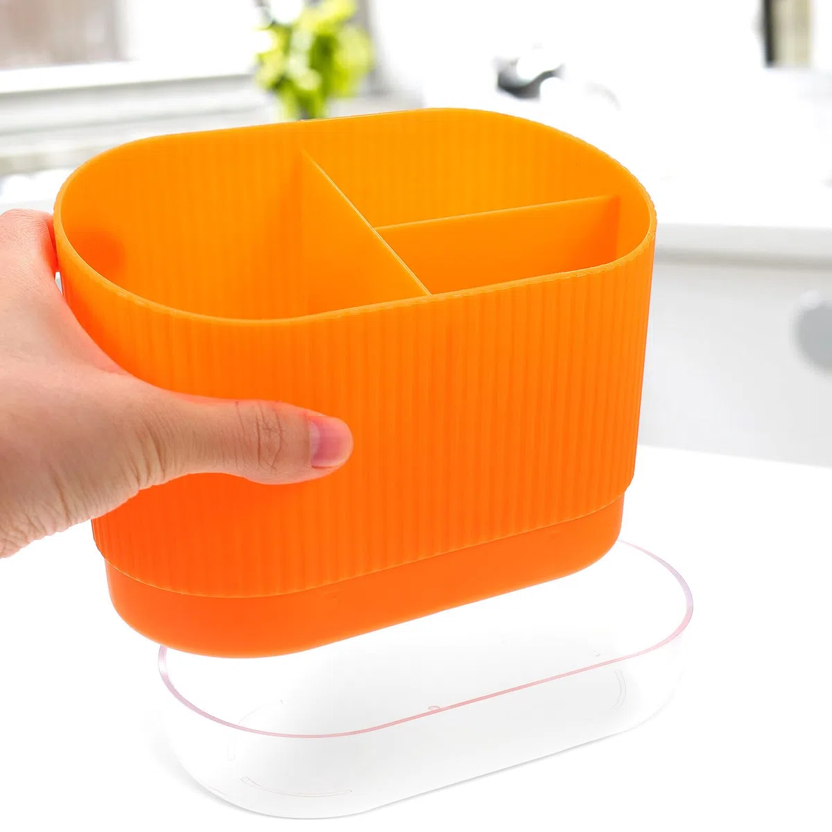 Homoyoyo Scolaposate Guzzini in Plastica Design a Scomparti e Base Staccabile, Portaposate Scolapiatti Elegante e Facile da Pulire per Utensili da Cucina