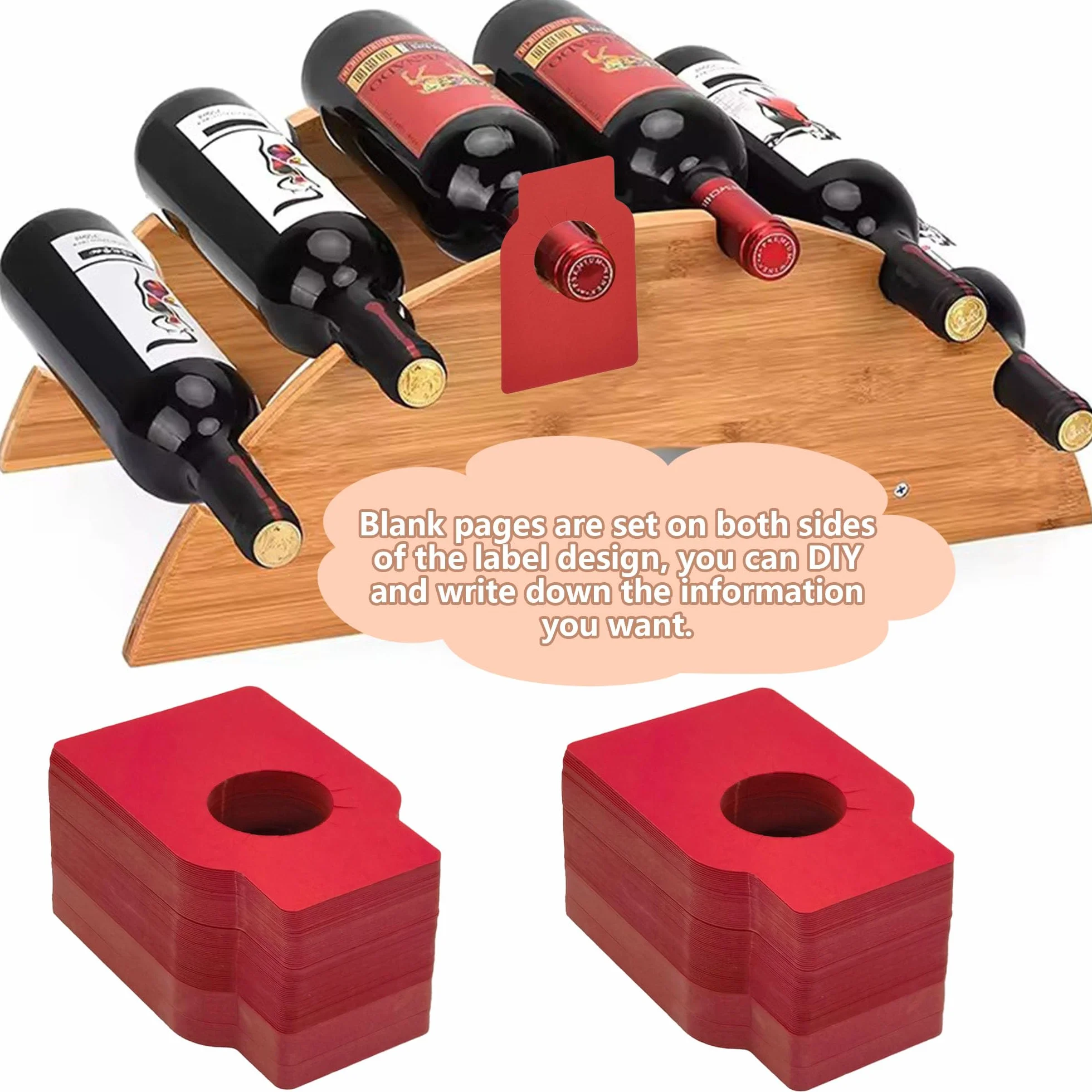 Etichette della Bottiglia di Vino Etichette della Cantina Etichette Kraft Etichette per Bottiglie Etichetta per Collo di Bottiglia per Portabottiglie E Cantine Contrassegnare (Rosso)