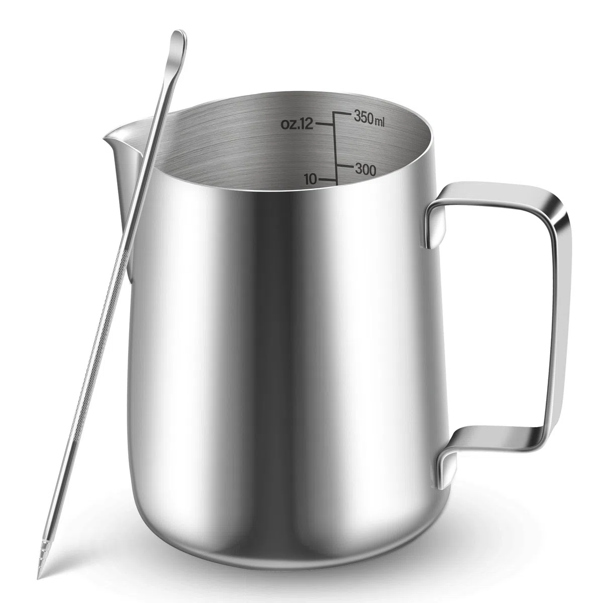 Bricco Latte 350ml in Acciaio Inox, Pentolino Latte con Segno di Misurazione Montalatte Brocca In Schiuma per la Preparazione di Cappuccino, Espresso, Latte Art