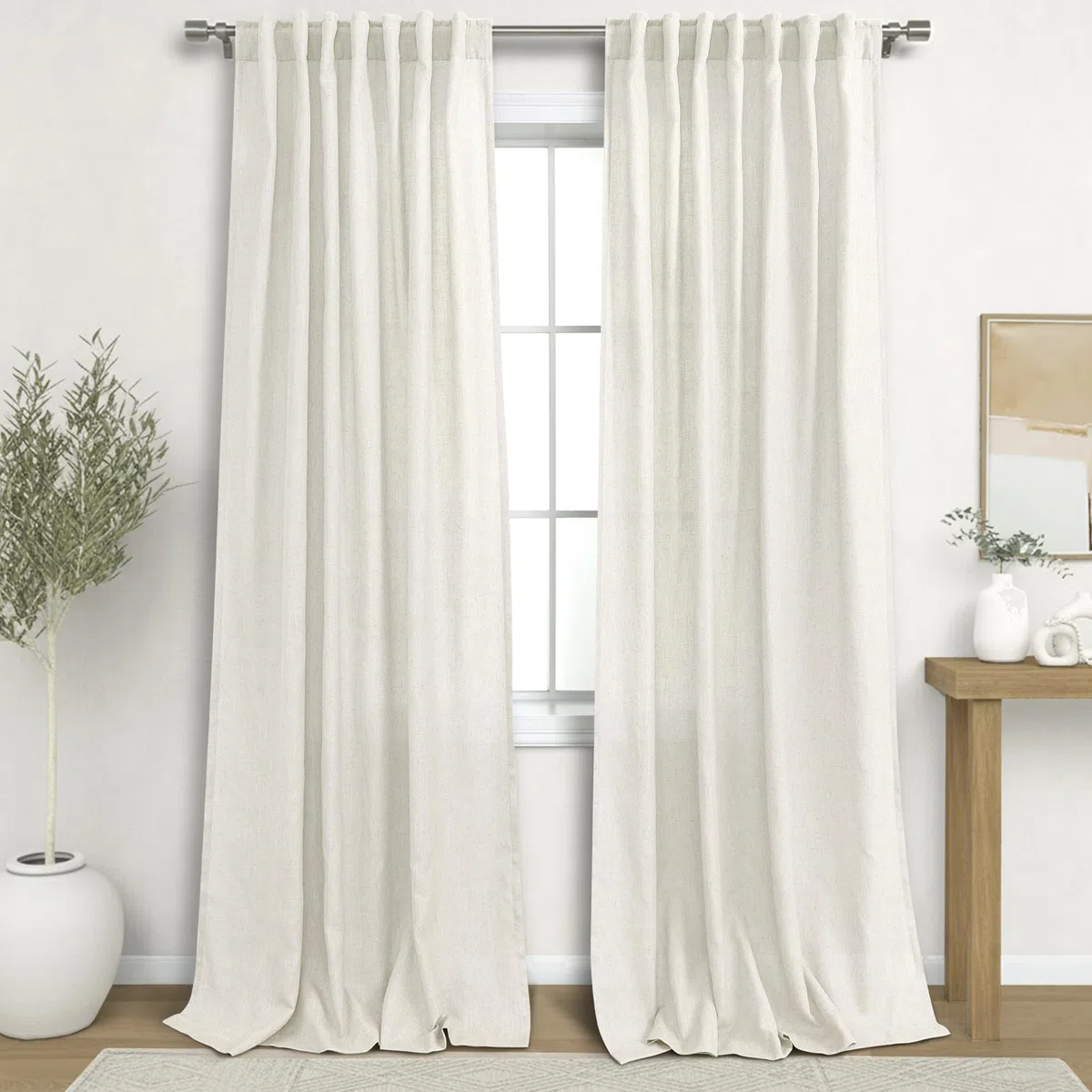 Tende in lino da 330 cm per soggiorno, extra lunghe, set di 2 pannelli, stile bohémien, in tessuto a goccia di lino, semi velate, filtrano la luce, grandi tende per finestre per camera familiare,