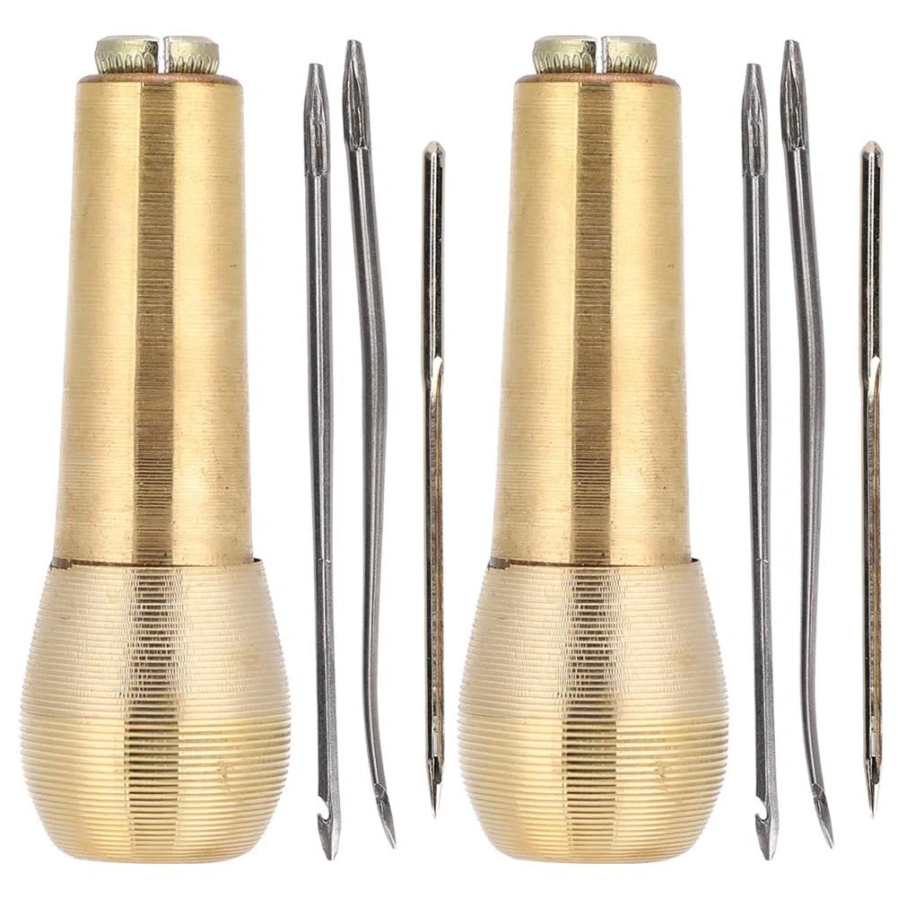 Ago per Scarpe da Cucire Aghi da Piercing Ricami in Pelle Calzolaio a Mano Punteruolo 2 Set Manico in Rame Punteruolo da Cucito Taper Strumento per la Riparazione di Scarpe da