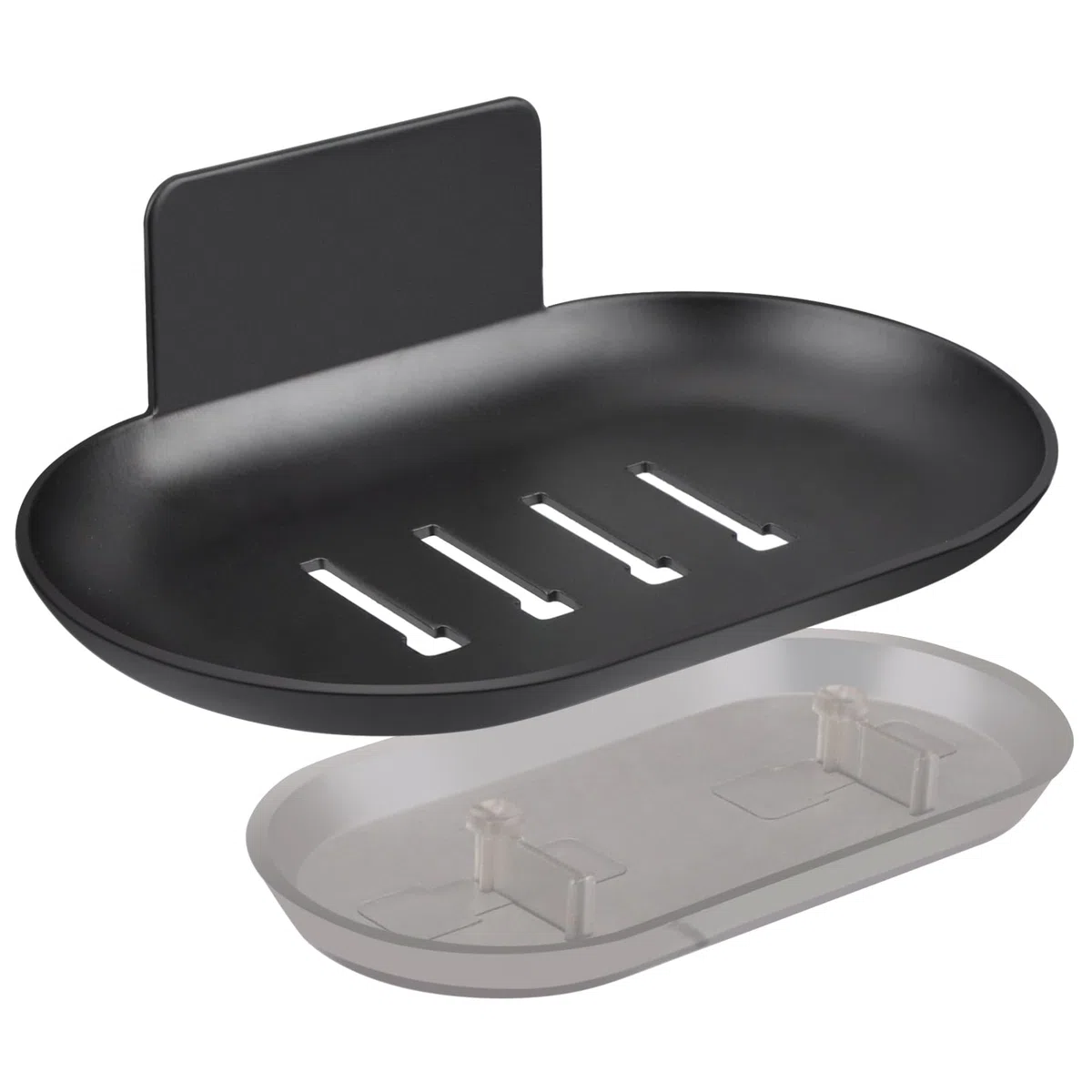 Porta Saponetta da Muro Autoadesivo,Portasapone con vaschetta raccogligocce,Cucina Bagno Portasapone da Acciaio Inox, No Foratura Porta Saponetta Scolo per Riporre Spugne di Sapone(Nero)