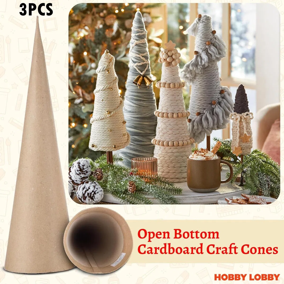 Oshhni 3 pezzi di coni di cartapesta, coni di cartone, decorazione versatile per l'albero di Natale, per dipingere decorazioni di Halloween, 25 Cm