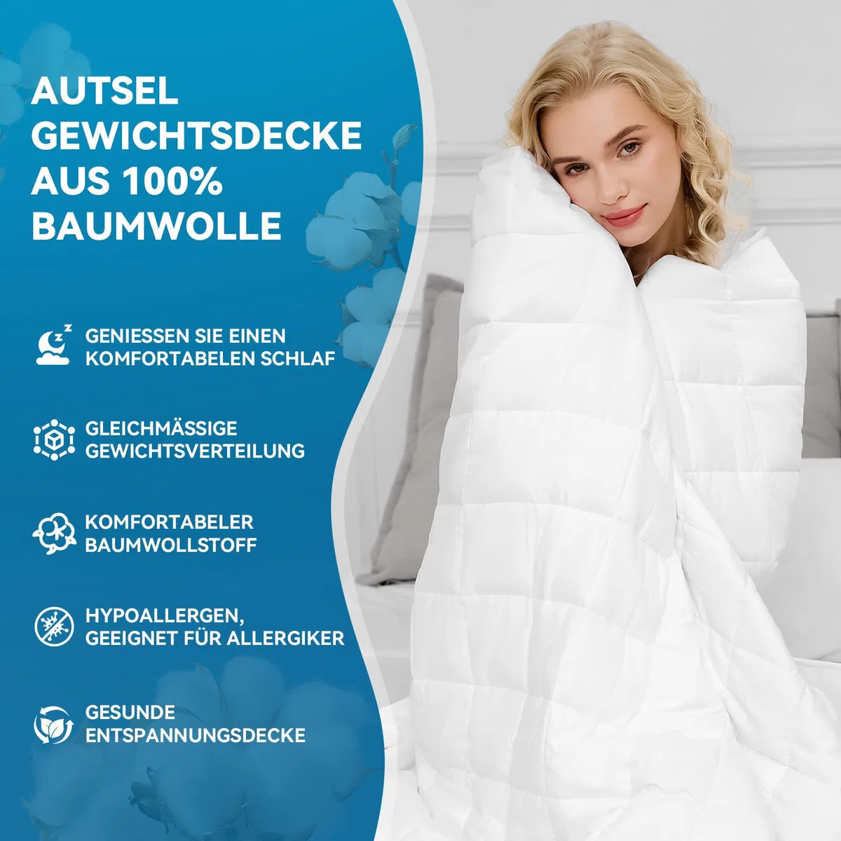 Coperta Ponderata 155x220cm 9kg - Weighted Blanket Coperta Pesante Antistress - Coperta Ponderata Matrimoniale per un Aonno Profondo - 100% Cotone - Perle di Vetro Ipoallergeniche