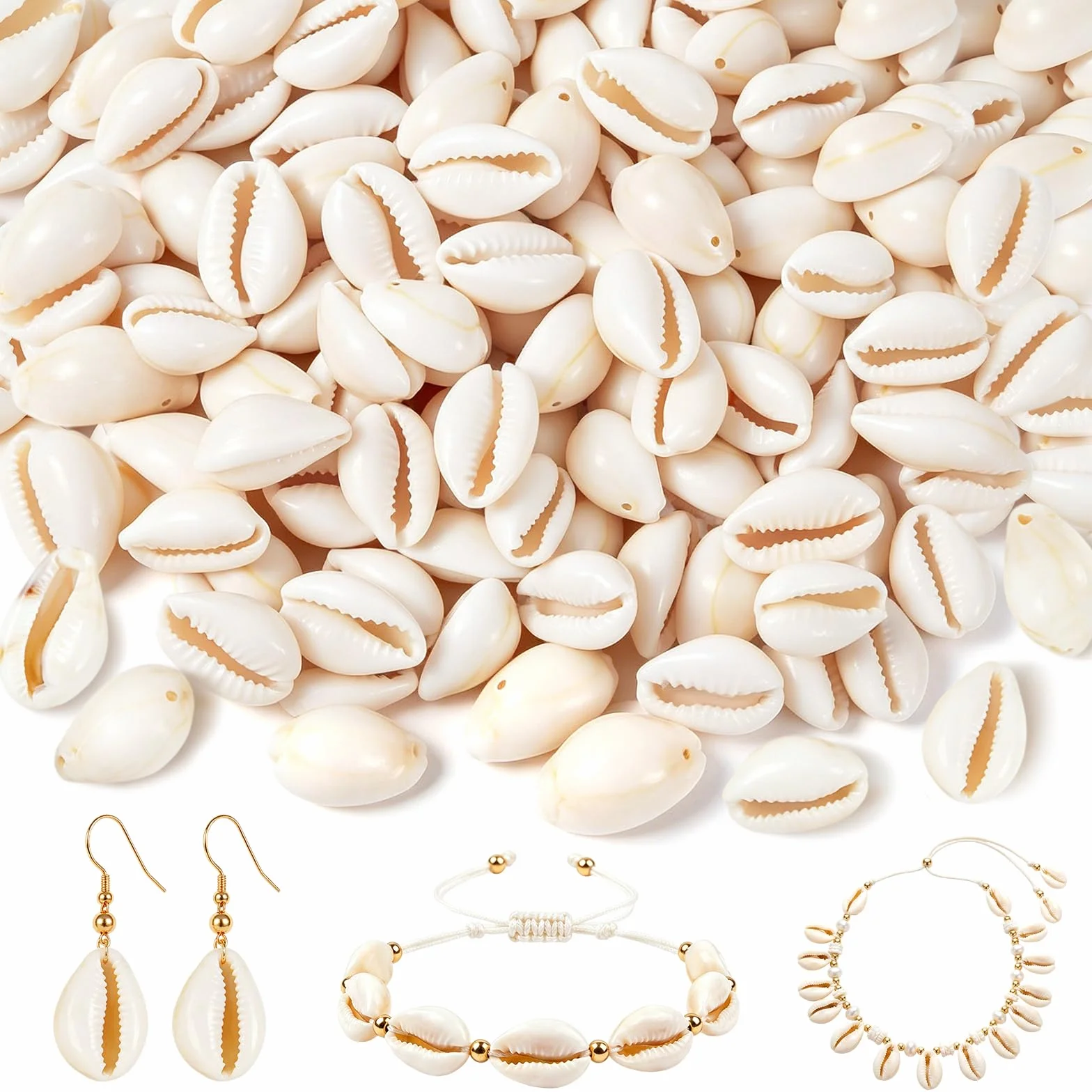 Perline a Forma di Conchiglia, 120 Pezzi Spiaggia Naturale di Conchiglie, Conchiglia con Foro, Conchiglie Piccole Decorative, per Realizzare Bracciali, Collane, Orecchini e Cavigliere