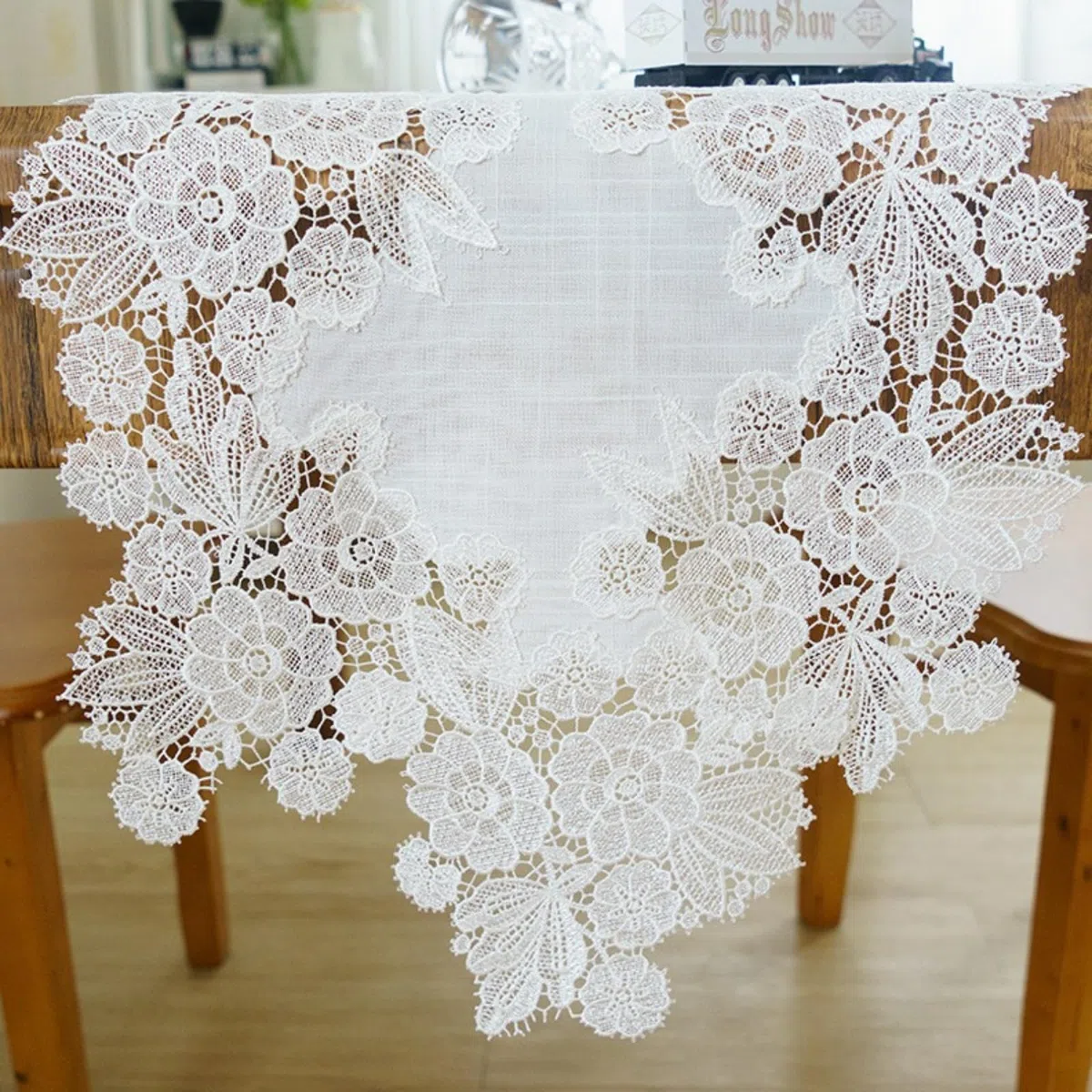 Runner da tavolo, Centrini moderni per mobili, Centrini moderni per camera da letto, in pizzo bianco con fiore ricamato, runner europeo per comò e mensole, per matrimoni, tavoli da pranzo e feste