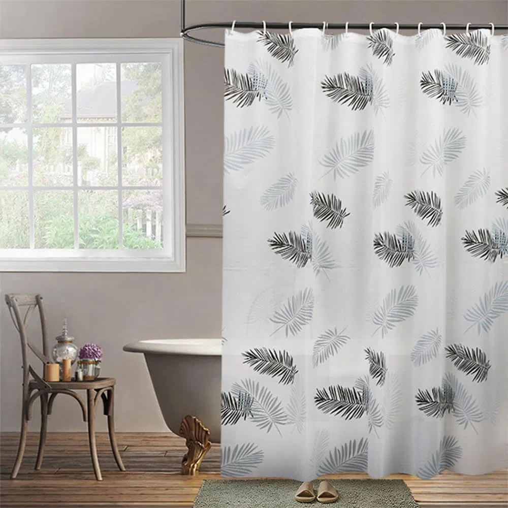 Tenda da Doccia PEVA Impermeabile 240x180 CM, Tenda da Doccia Antimuffa Foglie Nere, Tende da Bagno Bianca ad Asciugatura Rapida, Extra Larga 300 CM, Semitrasparente, con Ganci in Plastica