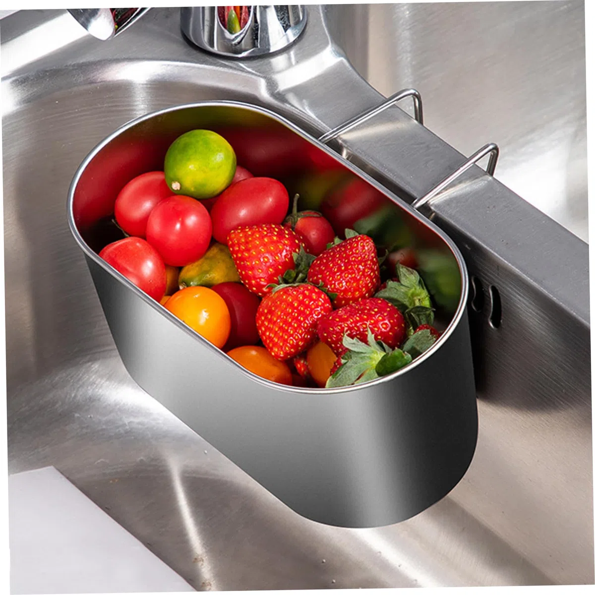 Cestello per lavello Cestello per lavello multifunzionale in acciaio inox da appendere per filtrare i rifiuti della cucina e lavare frutta o verdura