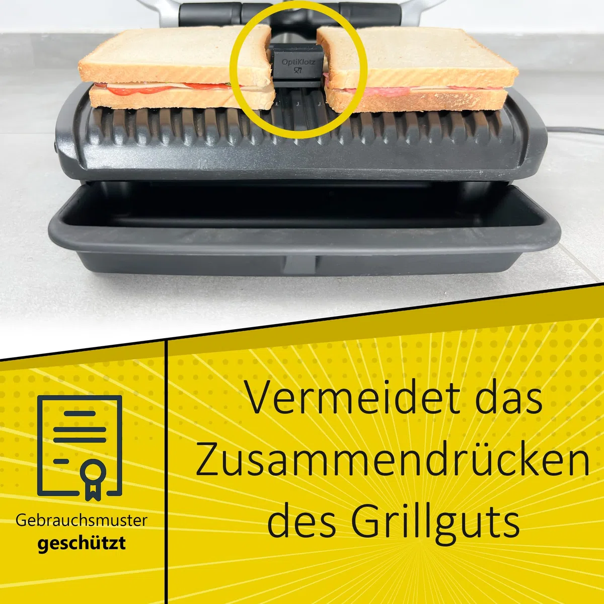 OptiKlotz - L'originale, distanziatore in silicone alimentare compatibile con Tefal Optigrill, Optigrill XL, accessori, impedisce la frantumazione di cibo grigliato