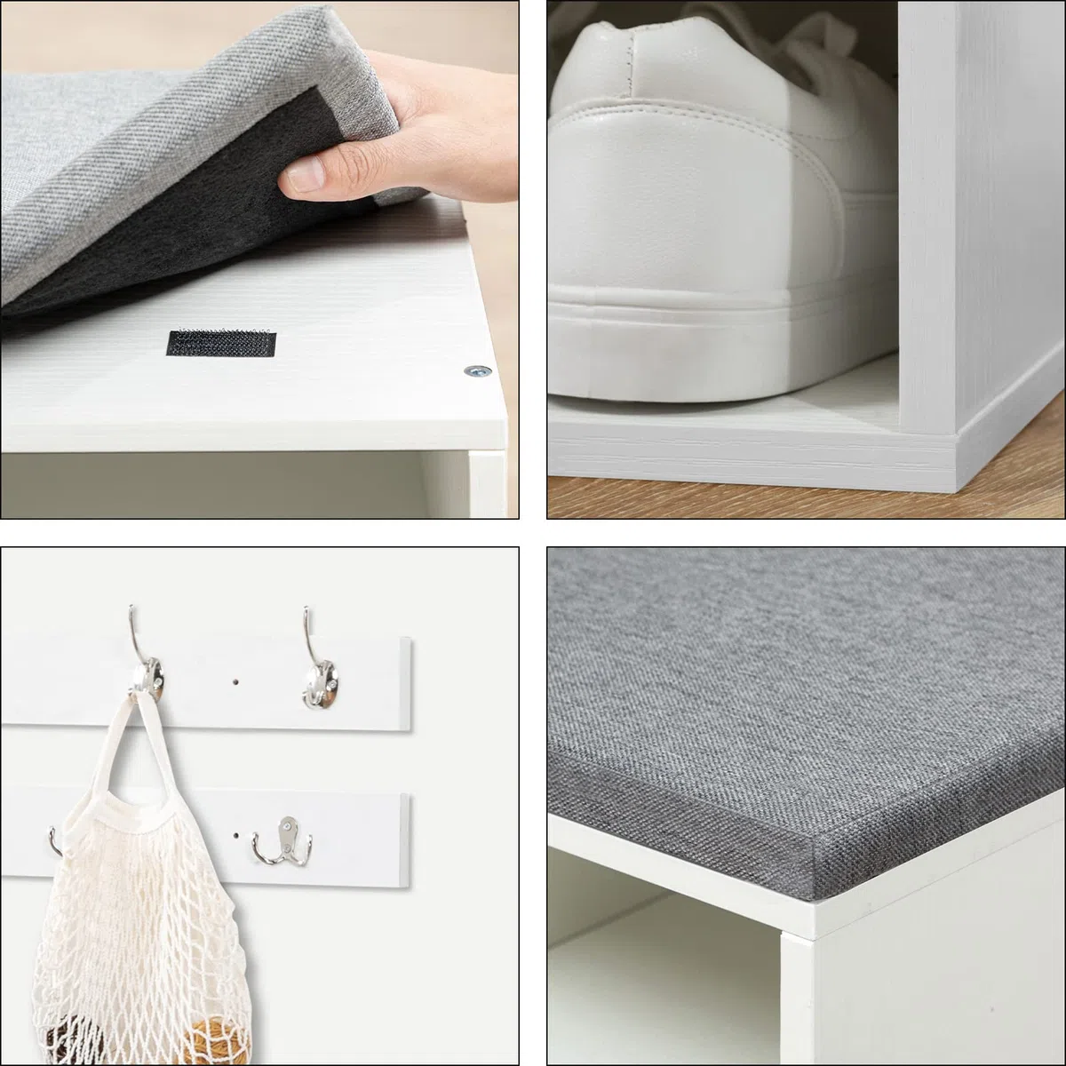 HOOBRO Panca Scarpiera, 80 x 30 x 48 cm, Panca Contenitore con Scomparti Aperti, Portaoggetti, Seduta Imbottita, Stabile, per Ingresso, Corridoio, Camera da Letto, Bianco EWT89HX01