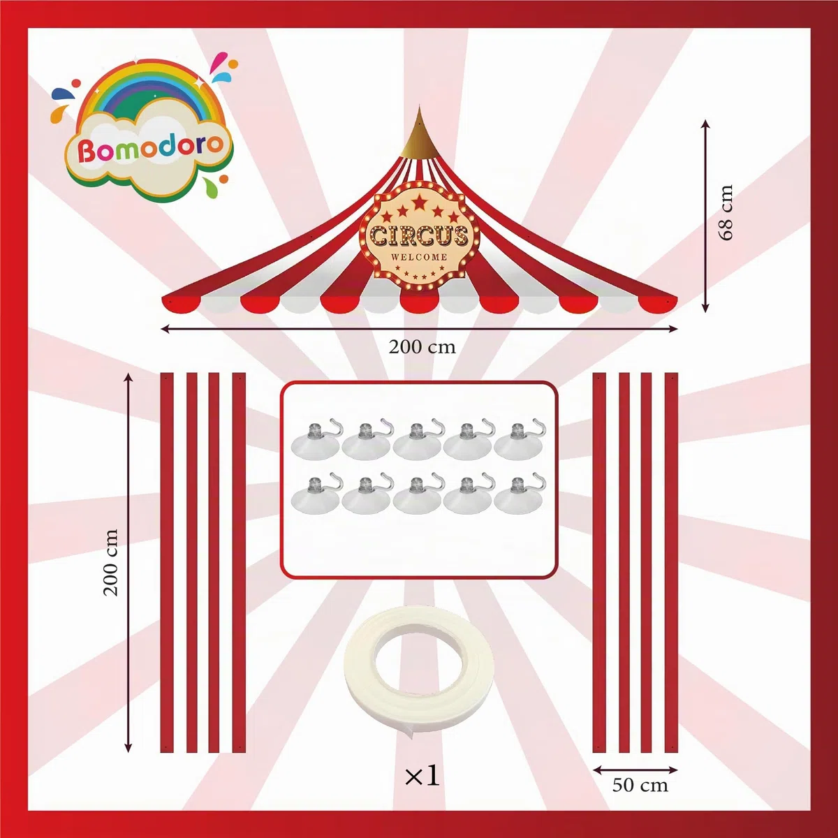 Tende Decorazioni di Compleanno Circo Sfondo Fotografico 2 Metri in Tessuto Lavabile e Riutilizzabile, per Interno ed Esterno, Ideale per Festa Bambini e Decorazione casa
